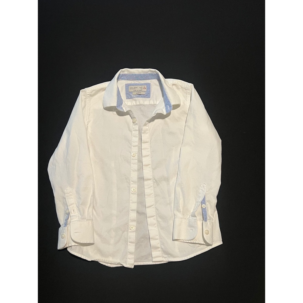 Zara Boys Slim Fit White Textured Button Down Dress Shirt Size 6 116cm